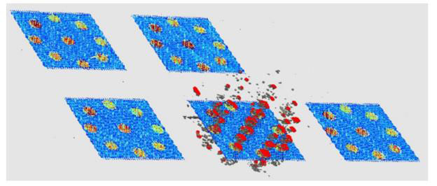 A 3D representation that displays both the porosity and the IPQM data at a designated layer of a part A 3D representation that displays both the porosity and the IPQM data at a designated layer of a part