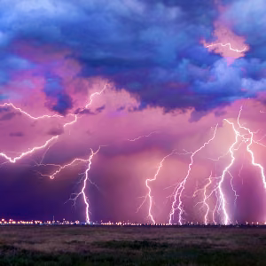 Series of lighting detection photos of one storm that rolled across Pantex in August 2019 composited into one image. 