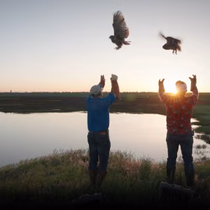 Monty Schoenhals and Kevin Baird release Owlbert and his rehab partner at Pantex                      