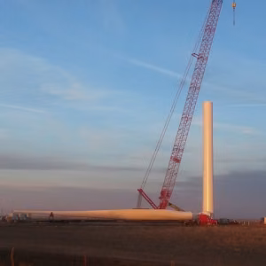 The first wind turbine blade is delivered to the site
