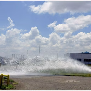 Pantex firefighters flush water from a fire hydrant